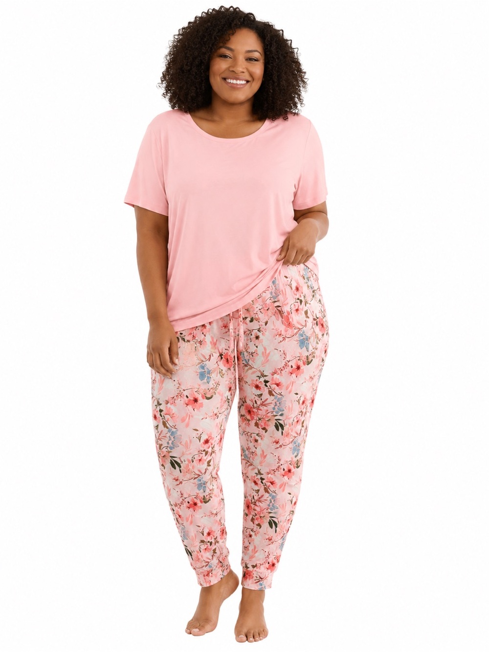 STATE OF DAY Pink Pajama Set Floral Jogger Sleep Tee Women’s Plus 1X NWT